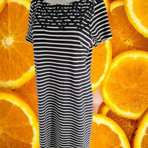 Talbots Dark Blue Striped Dress With‎ Accent Top Size Large